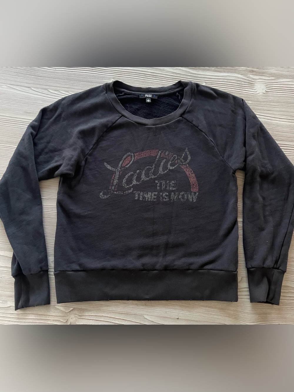 PAIGE Black Graphic Crewneck Sweatshirt with Subtle Red Accent